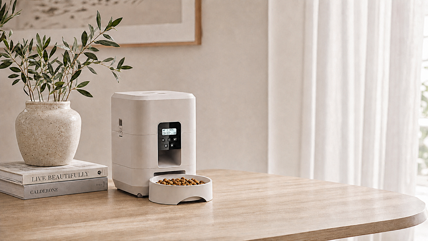 SmartServe automatic pet feeder shown from the front