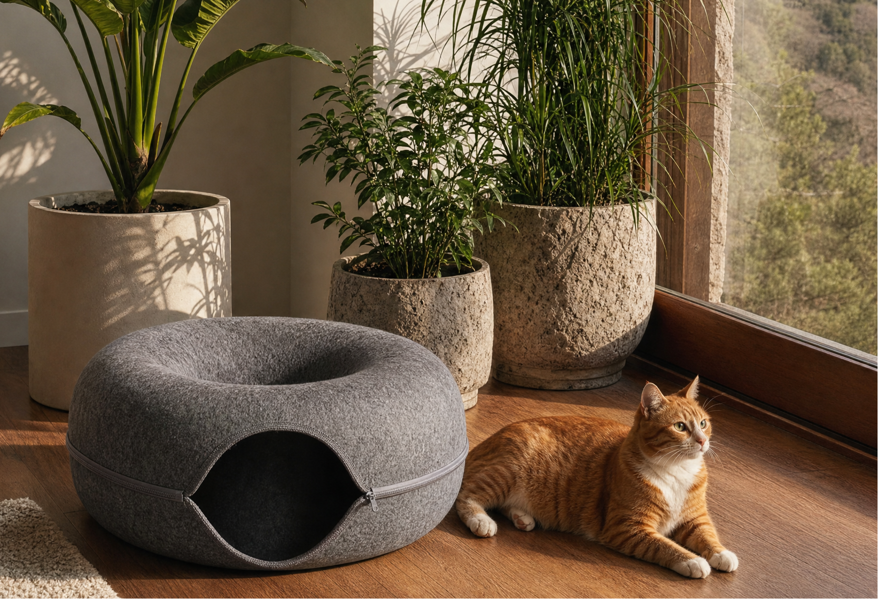 Luna felt cat bed showing the upper resting layer