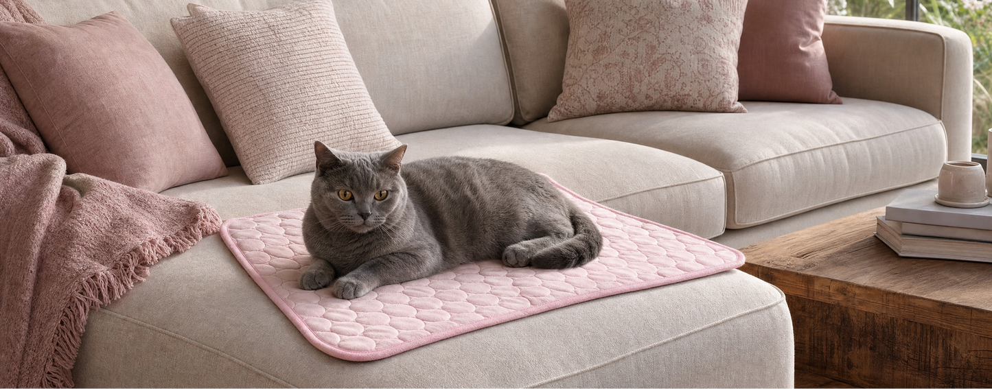 BreezeMesh cooling mat placed on a sofa