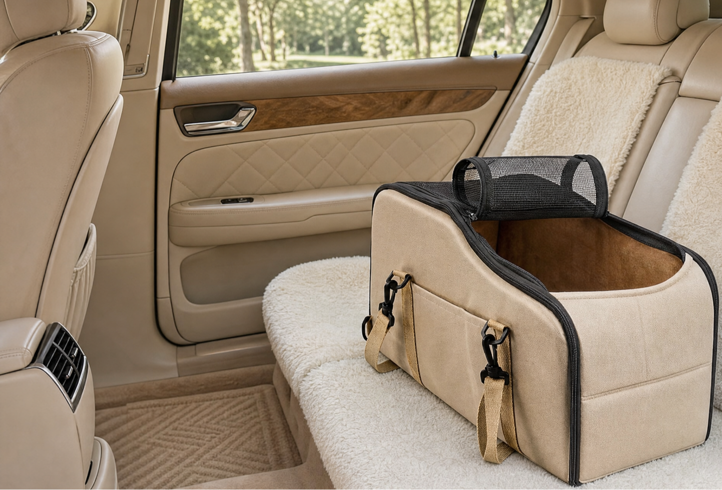 Voyage pet carrier placed on a car front seat
