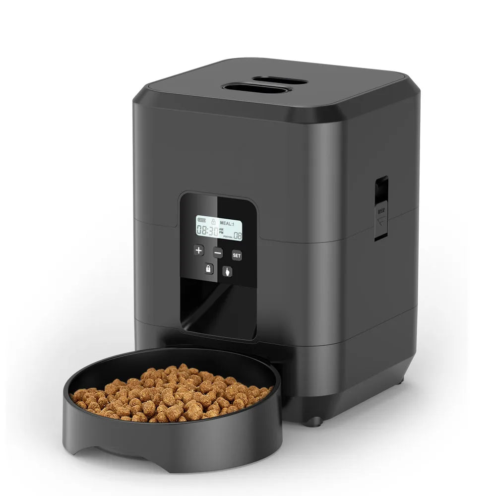 SmartServe automatic feeder showing the enclosed food container