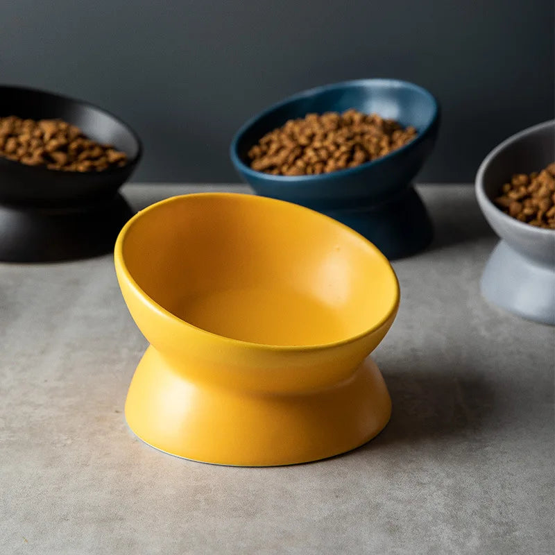 Lumi tilted ceramic pet bowl shown from the side
