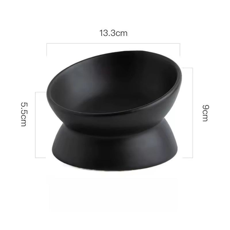 Lumi tilted ceramic pet bowl in black