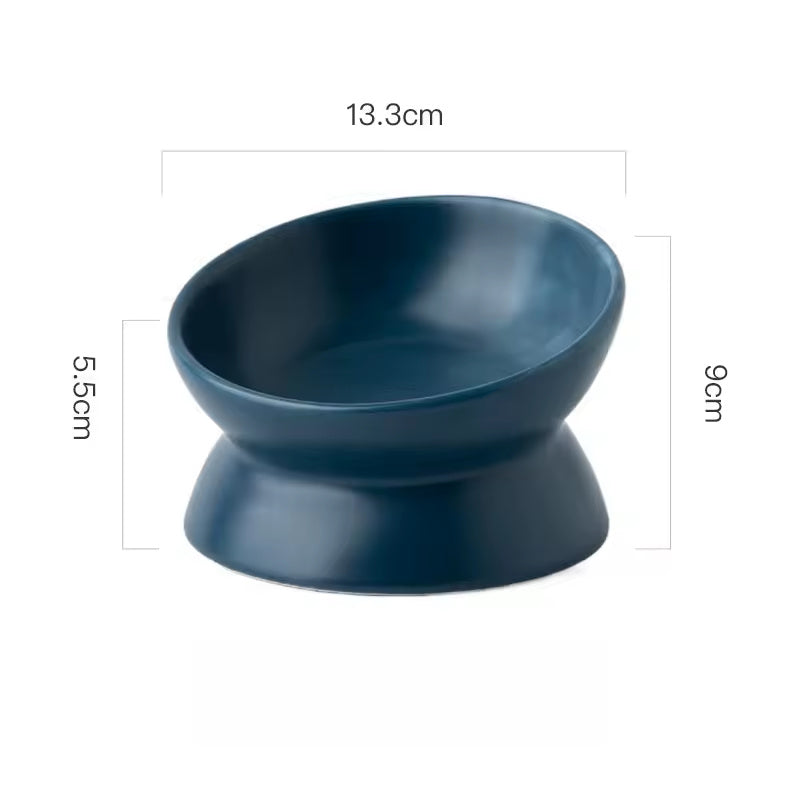Lumi tilted ceramic pet bowl in blue